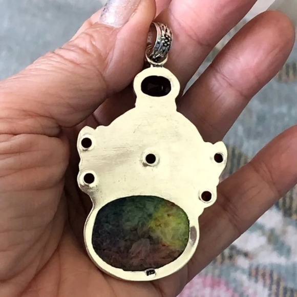Rainbow Solar Quartz & Red Garnet Necklace & Earring Set - Picture 3 of 5